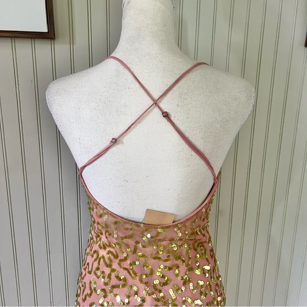 Betsey Johnson Pink Slip Dress with Gold Sequin Embellishment - Picture 6 of 8